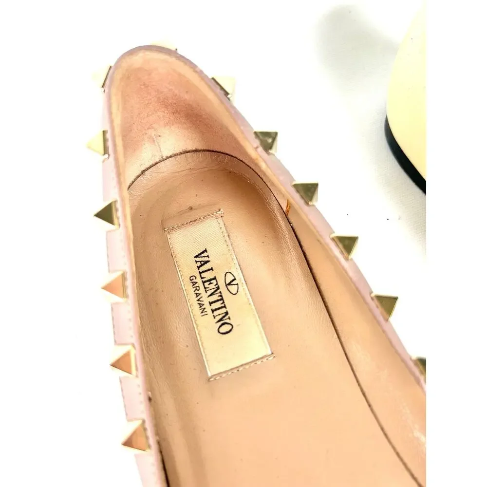 Valentino Garavani Rockstud Ballet Flats Cream Ivory Patent Leather 39 Yellow 9